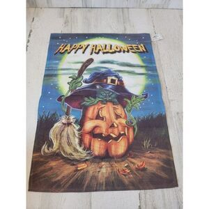 Evergreen 2010 happy Halloween‎ black cat Jack O'Lantern flag decor